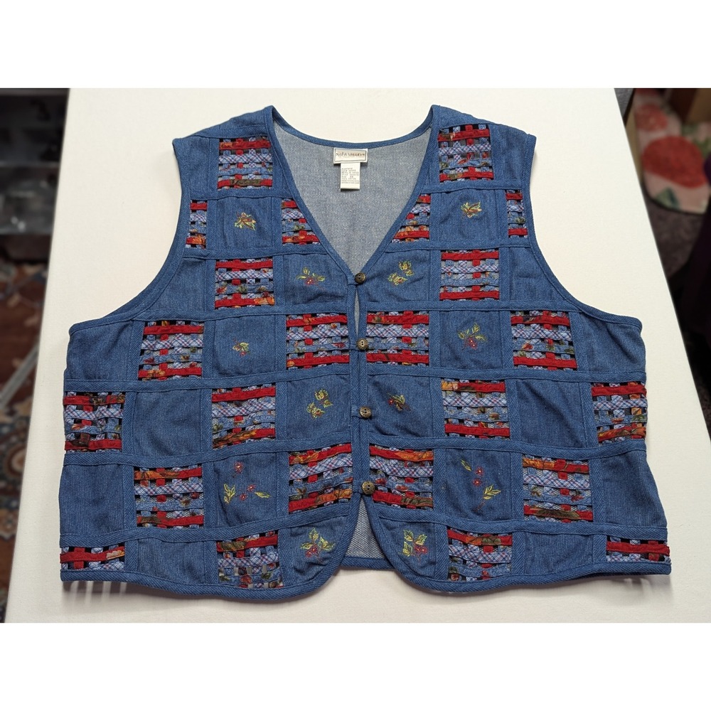 Napa Valley Vintage Blue Denim Patchwork Embroidered Vest 3X WD06X30